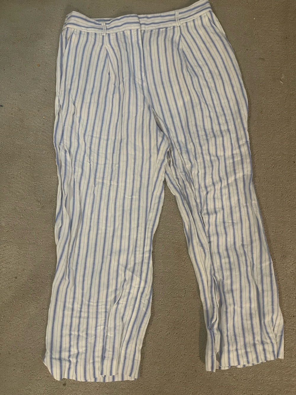 LOFT 10p White Pants with Light Blue Stripes